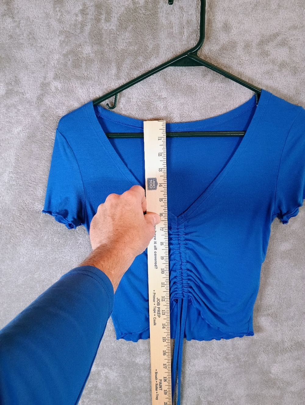 Navy Blue Ruched V-Neck Juniors Top XS - Picture 5 of 9